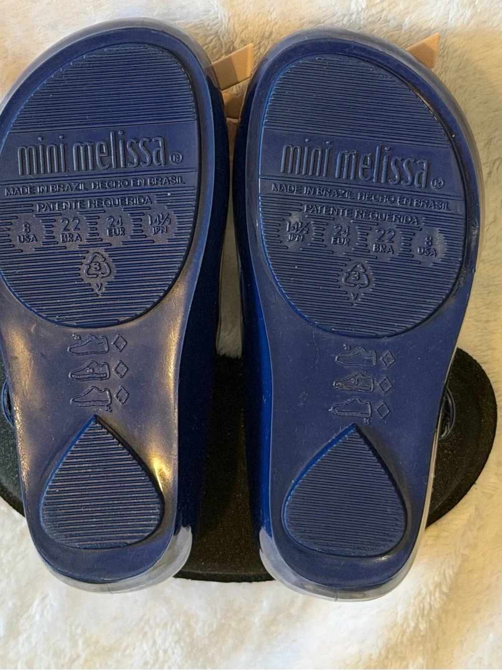 Mini Melissa Navy Mary Jane Shoes with Peach Bows